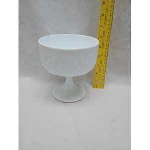 Vintage Oak Leaves Pedestal Dish Compote White Milk Glass, FTD, 1978